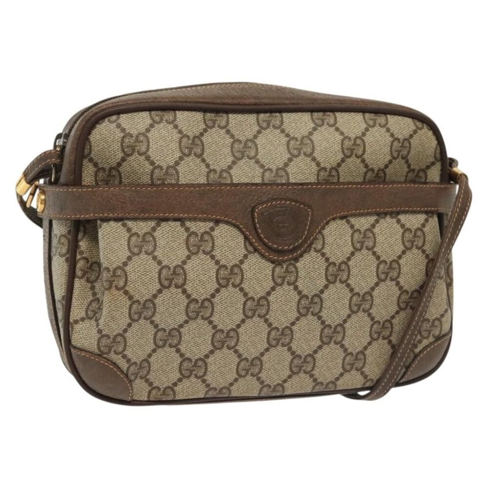 Authentic GUCCI GG Supreme Shoulder Bag PVC Beige Gold